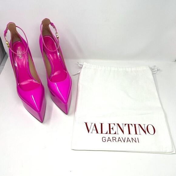 Valentino Garavani Pink Patent Leather VLogo Platform Pumps Size 38 - Picture 11 of 12